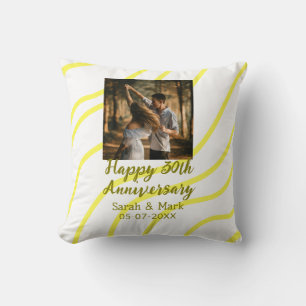 Yellow golden photo 30th wedding anniversary name cushion
