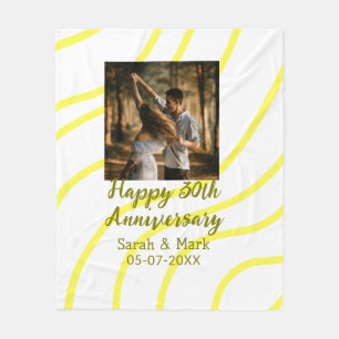 Yellow golden photo 30th wedding anniversary name fleece blanket