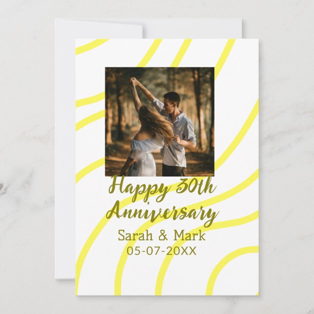 Yellow golden photo 30th wedding anniversary name  invitation (Front)
