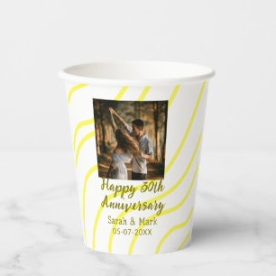 Yellow golden photo 30th wedding anniversary name paper cups