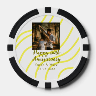 Yellow golden photo 30th wedding anniversary name poker chips