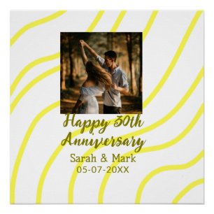 Yellow golden photo 30th wedding anniversary name poster