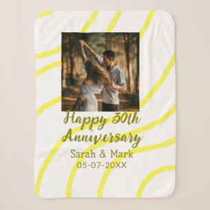 Yellow golden photo 30th wedding anniversary name sherpa blanket