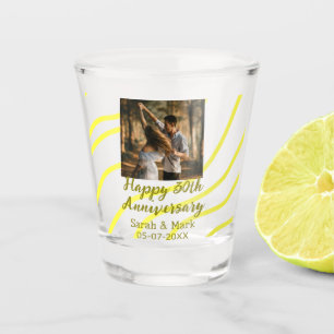 Yellow golden photo 30th wedding anniversary name shot glass