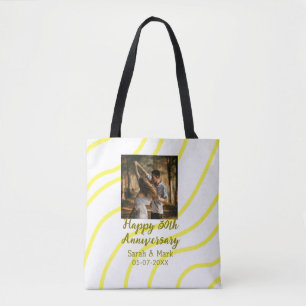 Yellow golden photo 30th wedding anniversary name tote bag