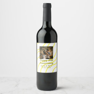Yellow golden photo 30th wedding anniversary name wine label