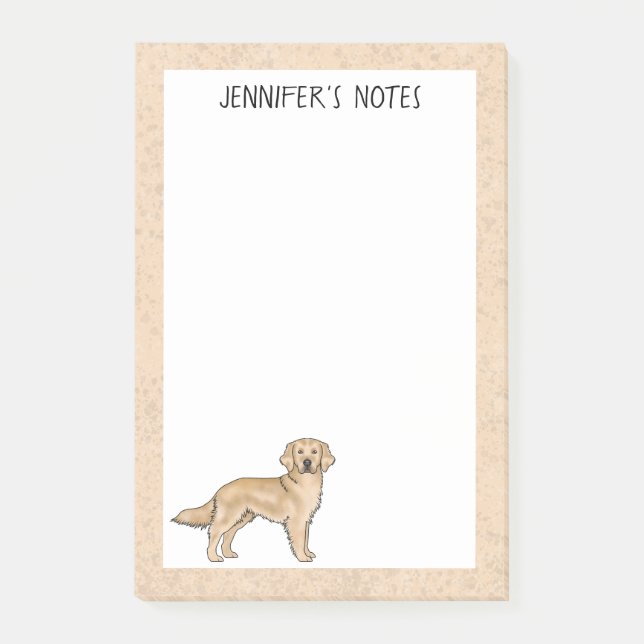 Yellow Golden Retriever Cartoon Dog Custom Name Post-it Notes (Front)