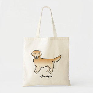 Yellow Golden Retriever Cartoon Dog & Custom Name Tote Bag
