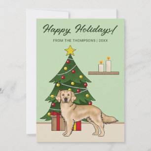 Yellow Golden Retriever Christmas Happy Holidays Holiday Card
