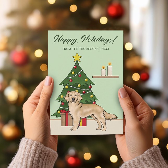 Yellow Golden Retriever Christmas Happy Holidays Holiday Card (Creator Uploaded)