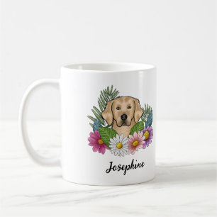Yellow Golden Retriever Colourful Flowers And Name Coffee Mug