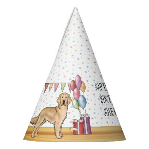 Yellow Golden Retriever Colourful Happy Birthday Party Hat