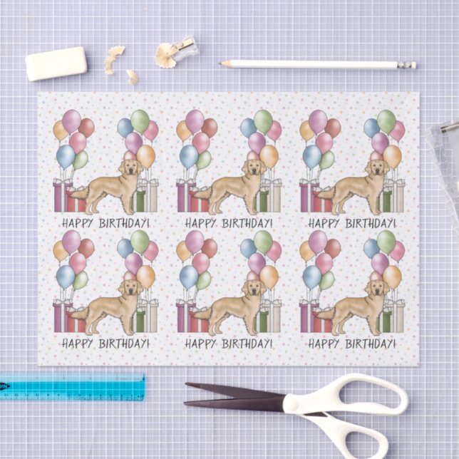 Yellow Golden Retriever Colourful Happy Birthday Tissue Paper (Craft)