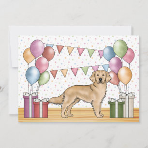 Yellow Golden Retriever Colourful Pastel Birthday Invitation