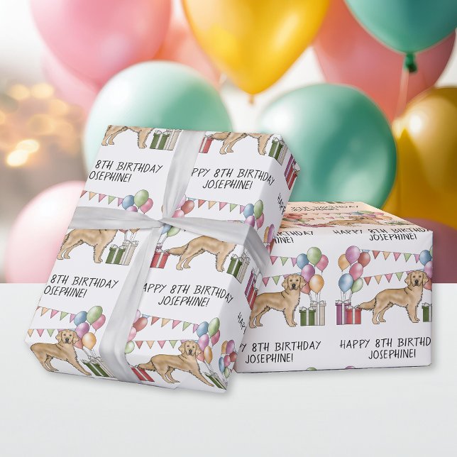 Yellow Golden Retriever Colourful Pastel Birthday Wrapping Paper (Creator Uploaded)