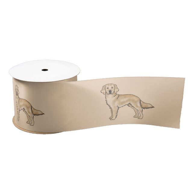Yellow Golden Retriever Cute Cartoon Dogs Beige Satin Ribbon (Spool)