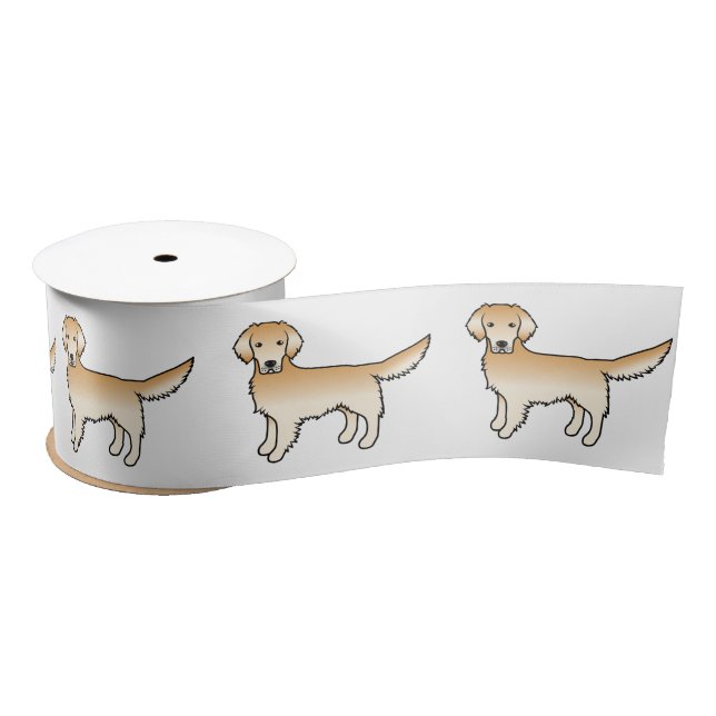 Yellow Golden Retriever Cute Cartoon Dogs Satin Ribbon (Spool)