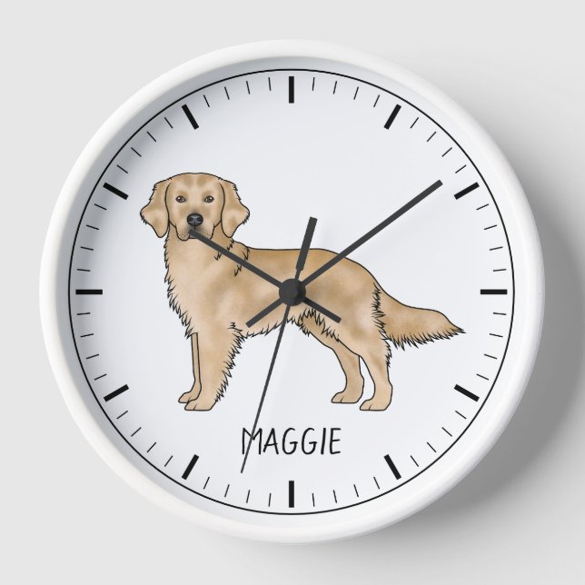 Yellow Golden Retriever Cute Dog With Custom Name Clock (Front)