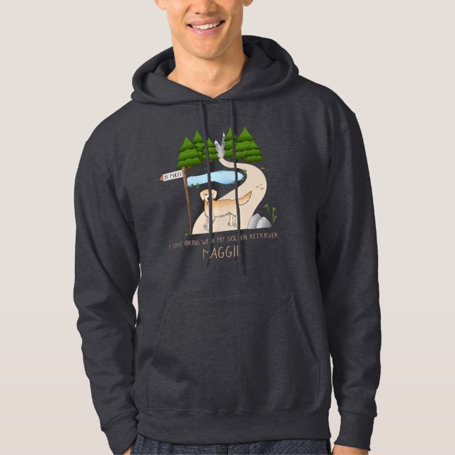 Yellow Golden Retriever Dog By A Hiking Trail Hoodie (Front)