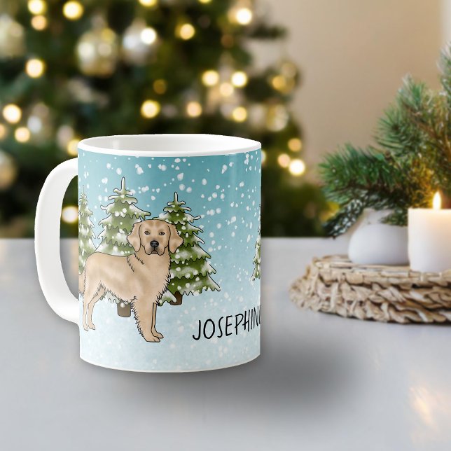 Yellow Golden Retriever Dog Christmas Custom Name Coffee Mug (Creator Uploaded)