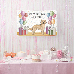 Yellow Golden Retriever Dog Colourful Birthday Banner