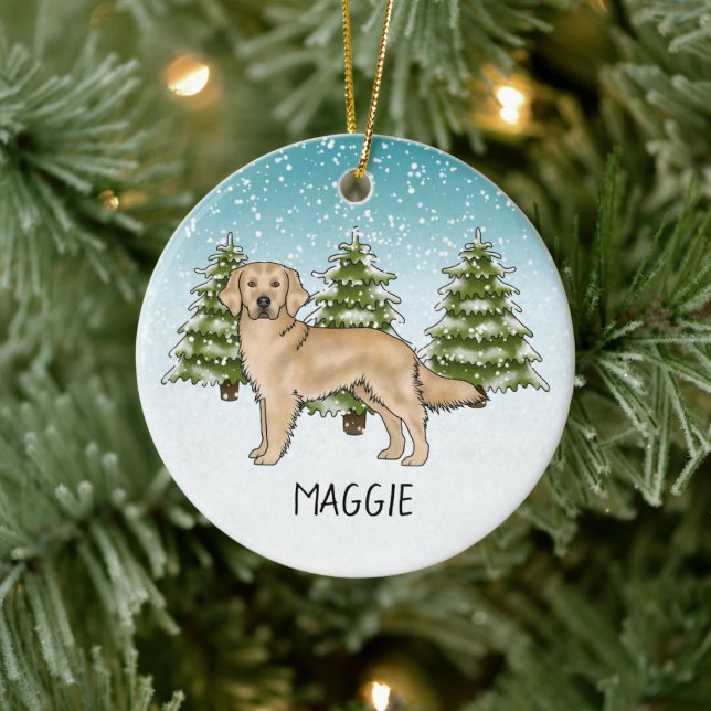 Yellow Golden Retriever Dog Custom Name Christmas Ceramic Tree Decoration (Tree)