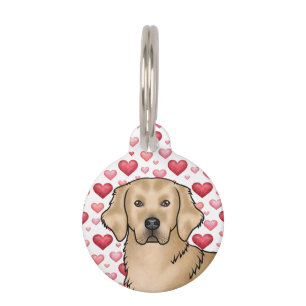 Yellow Golden Retriever Dog Head Pink Red Hearts Pet Tag
