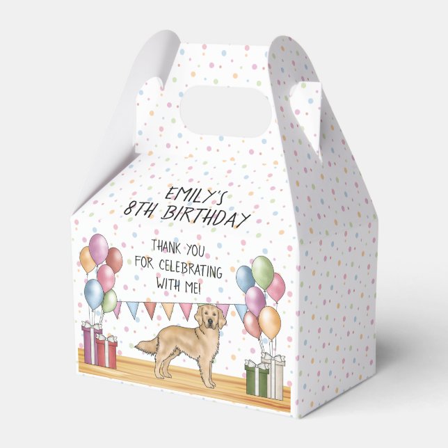 Yellow Golden Retriever Kids Birthday Thank You Favour Box (Front Side)