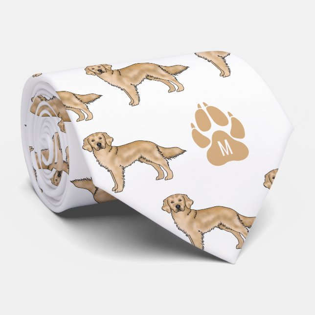 Yellow Golden Retriever Pattern Custom Monogram Tie (Rolled)