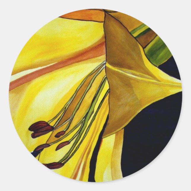 Yellow Golden Splendour lily original art Classic Round Sticker (Front)