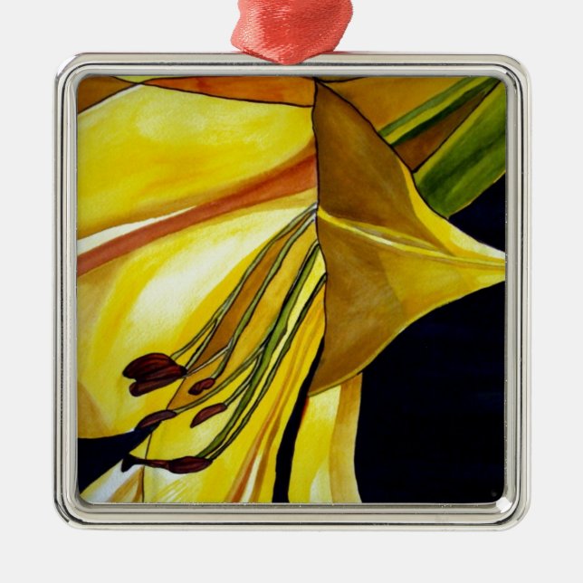 Yellow Golden Splendour lily original art Metal Tree Decoration (Front)