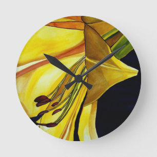 Yellow Golden Splendour lily original art Round Clock