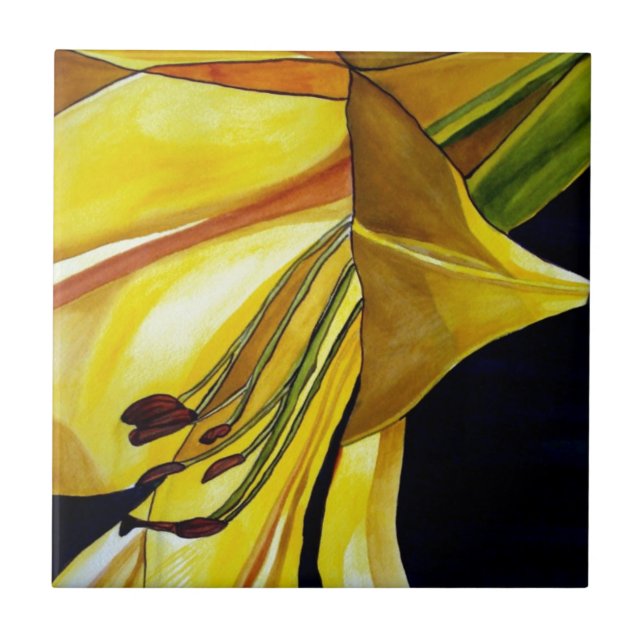 Yellow Golden Splendour lily original art Tile (Front)