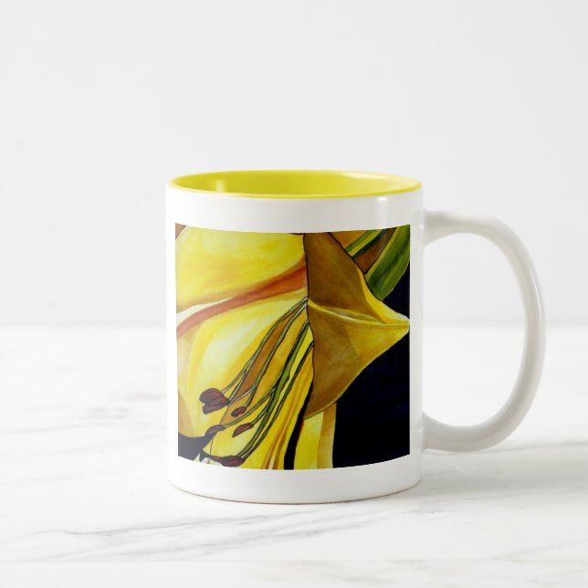 Yellow Golden Splendour lily original art Two-Tone Coffee Mug (Right)