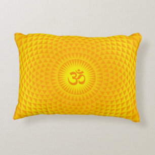 Yellow Golden Sun Lotus flower meditation wheel OM Decorative Cushion