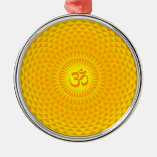 Yellow Golden Sun Lotus flower meditation wheel OM Metal Tree Decoration