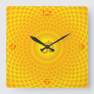 Yellow Golden Sun Lotus flower meditation wheel OM Square Wall Clock