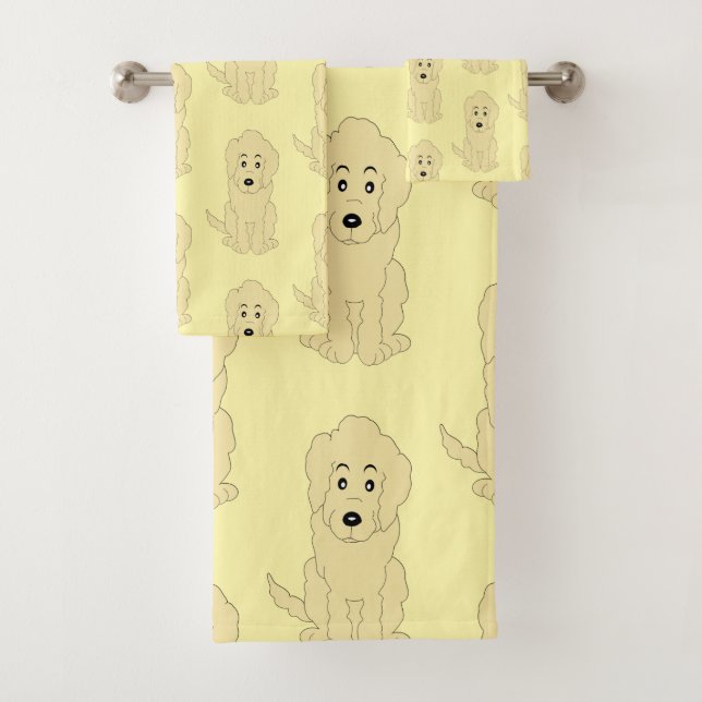 Yellow Goldendoodle Dog Design Bath Towel Set (Insitu)