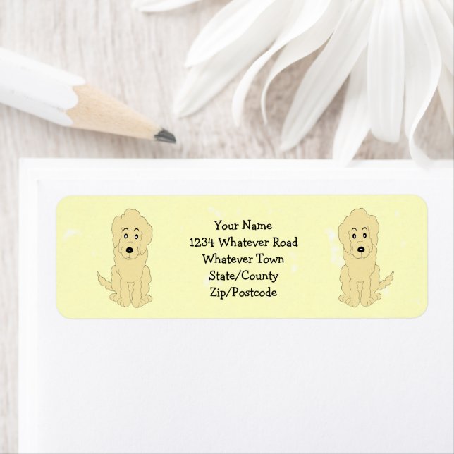 Yellow Goldendoodle Dog Design Return Address (Insitu)