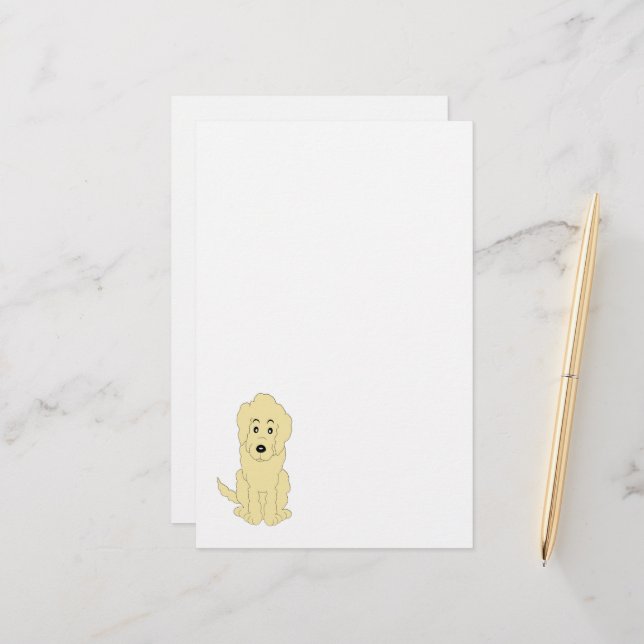 Yellow Goldendoodle Dog Design Stationery (Front/Back In Situ)