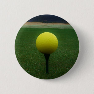 Yellow Golf Ball on a mountain golf course 6 Cm Round Badge
