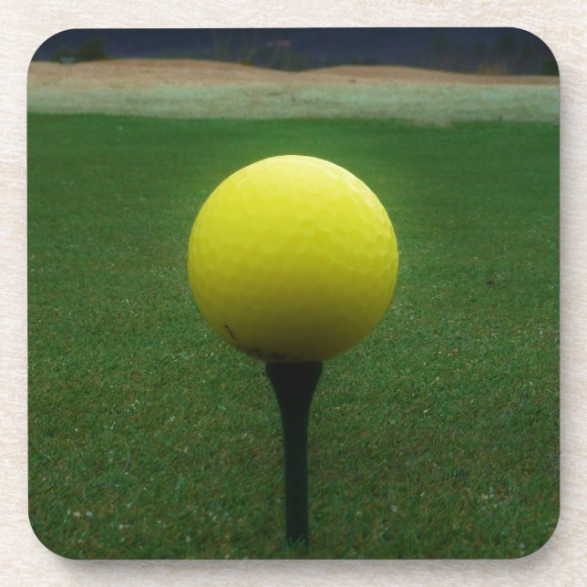 Yellow Golf Ball on a mountain golf course Coaster (Front)