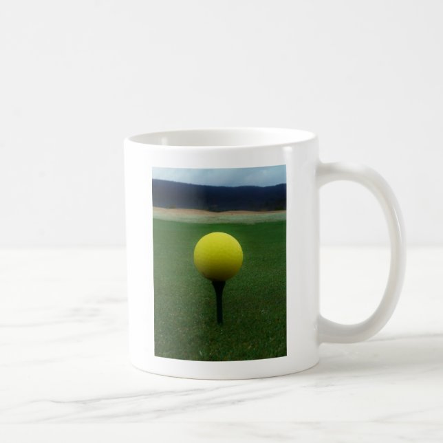 Yellow Golf Ball on a mountain golf course Coffee Mug (Right)