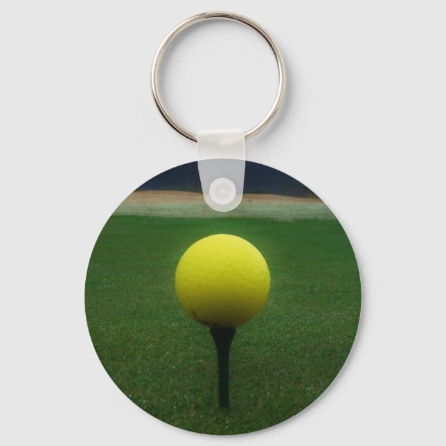 Yellow Golf Ball on a mountain golf course Key Ring (Front)