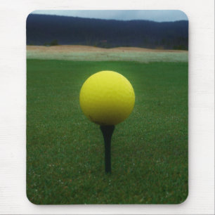 Yellow Golf Ball on a mountain golf course Mouse Mat