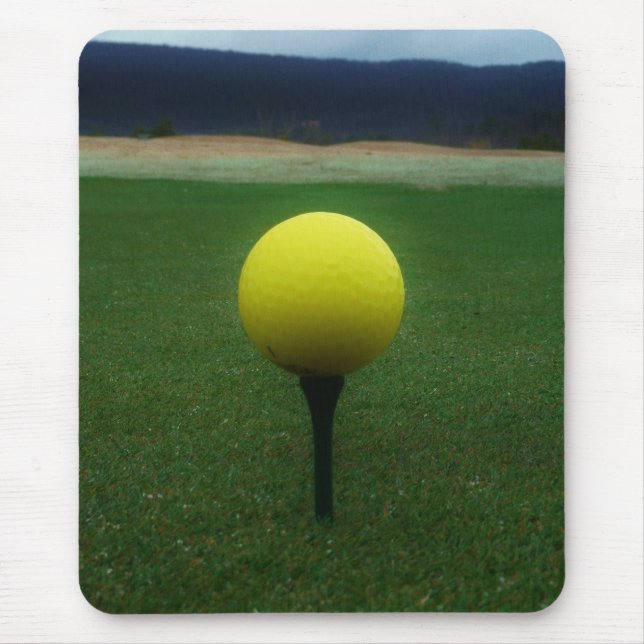 Yellow Golf Ball on a mountain golf course Mouse Mat (Front)