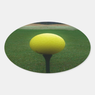 Yellow Golf Ball on a mountain golf course Oval Sticker