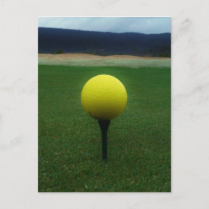 Yellow Golf Ball on a mountain golf course Postcard