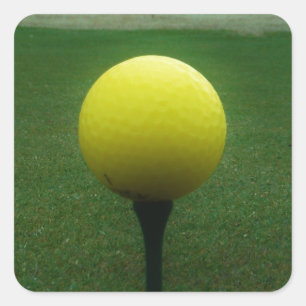 Yellow Golf Ball on a mountain golf course Square Sticker