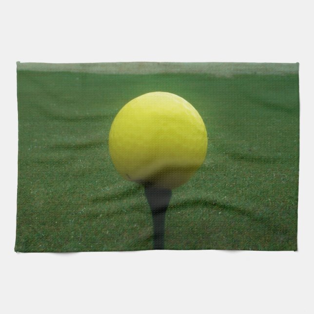 Yellow Golf Ball on a mountain golf course Tea Towel (Horizontal)